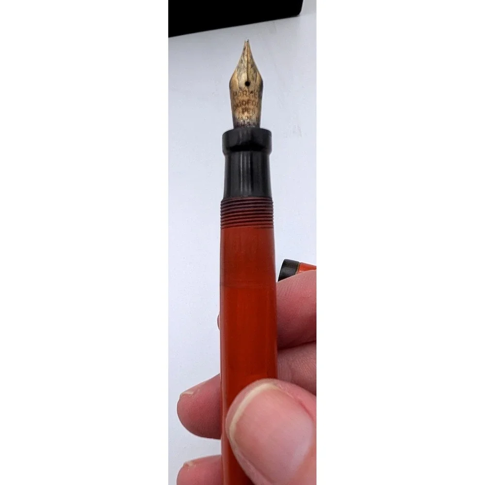 Vintage Parker Duofold Lucky Curve Fountain Pen Set Orange Hard Rubber Gold Trim